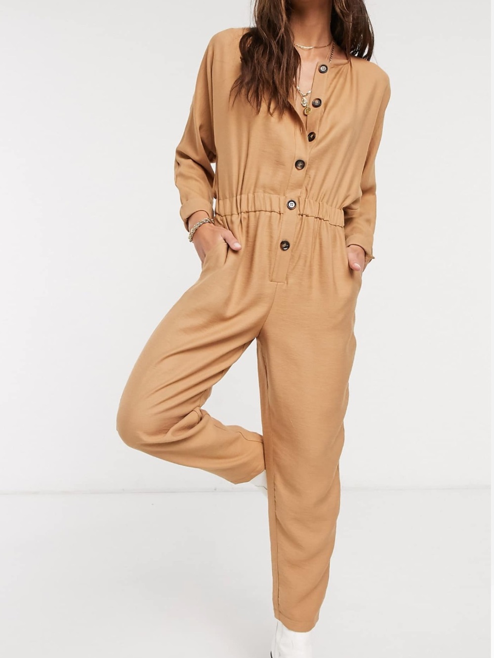 ASOS Camel Tan Button Front Jumpsuit